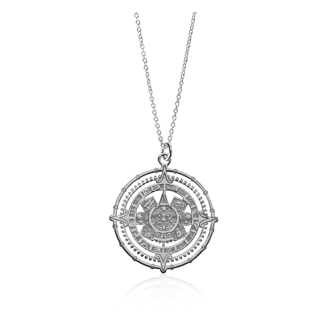 Silver Necklace - Azteca Sun