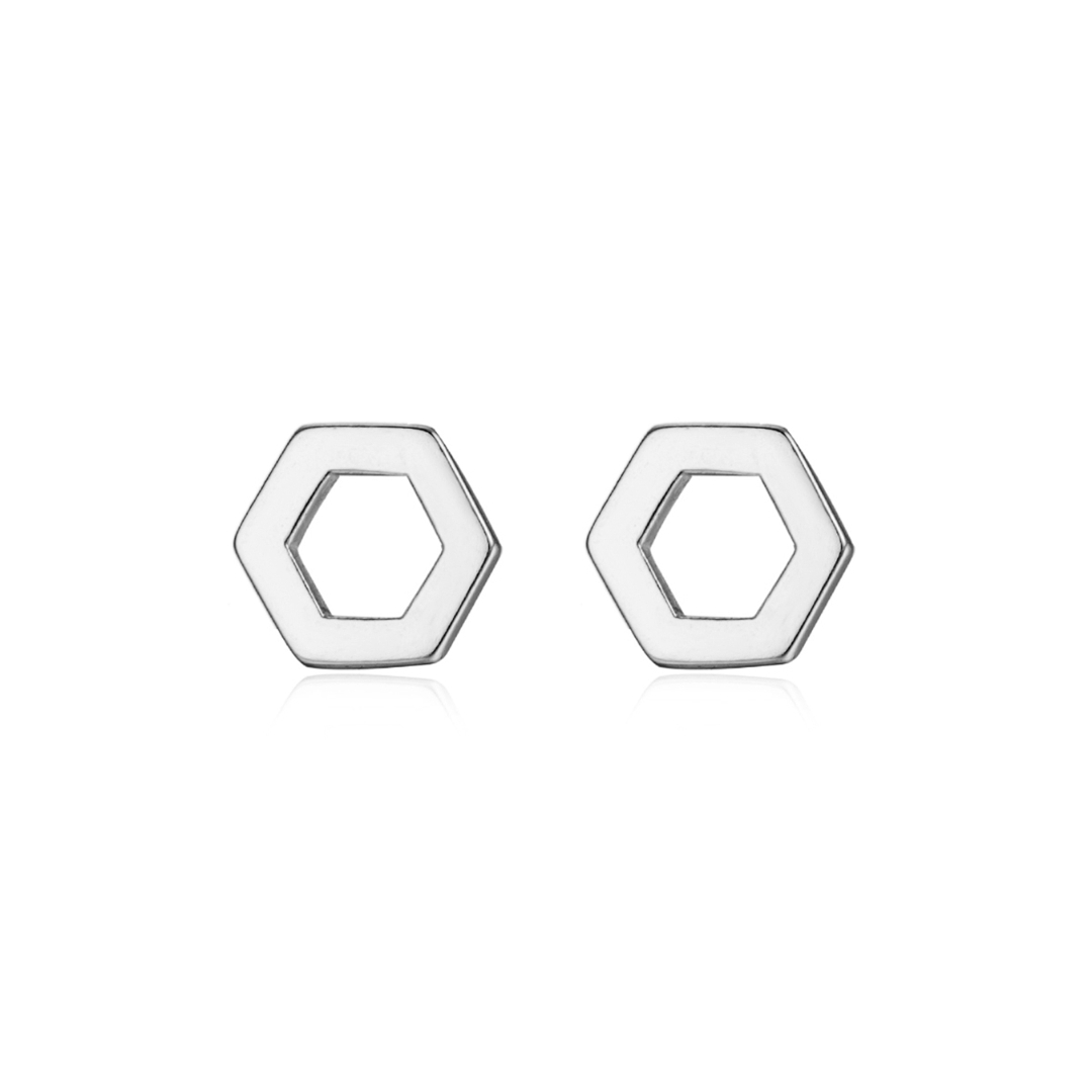 Hexagon silver store earrings